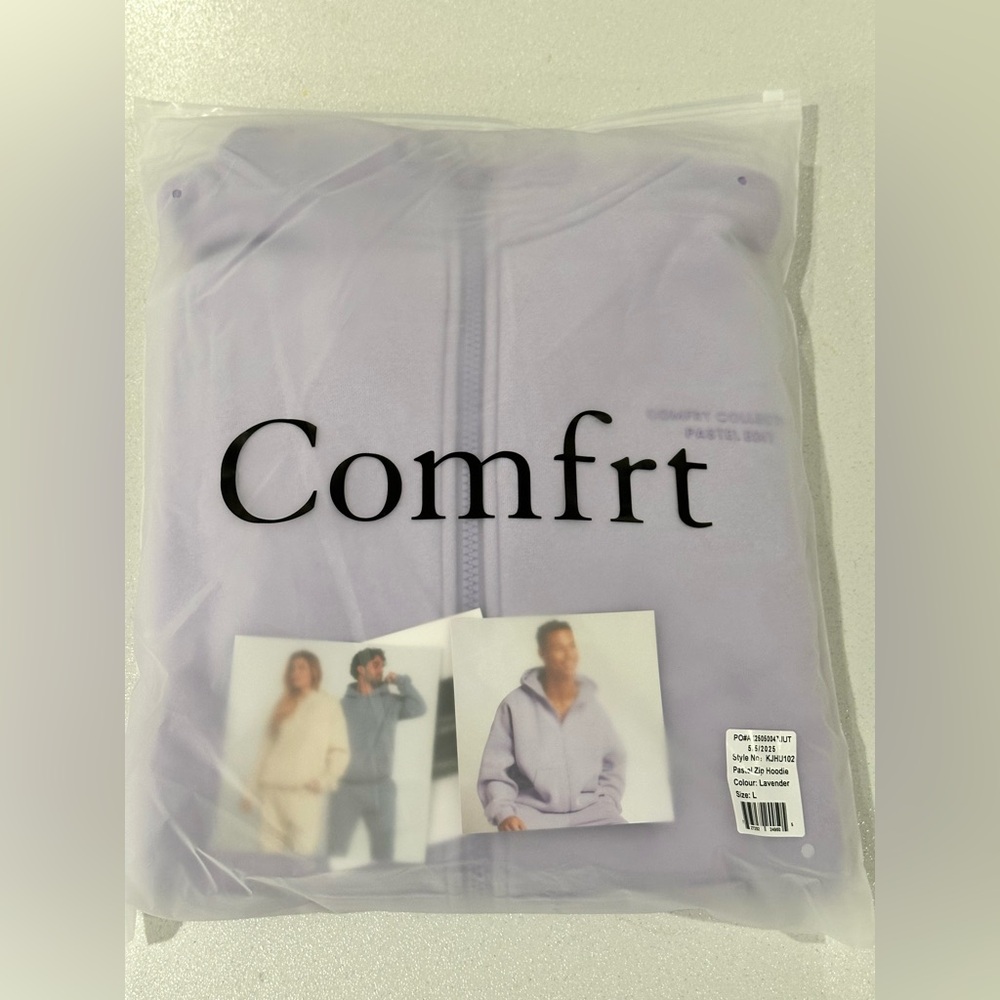 Comfrt Pastel Full Zip Unisex Lavender Hoodie, Size Large